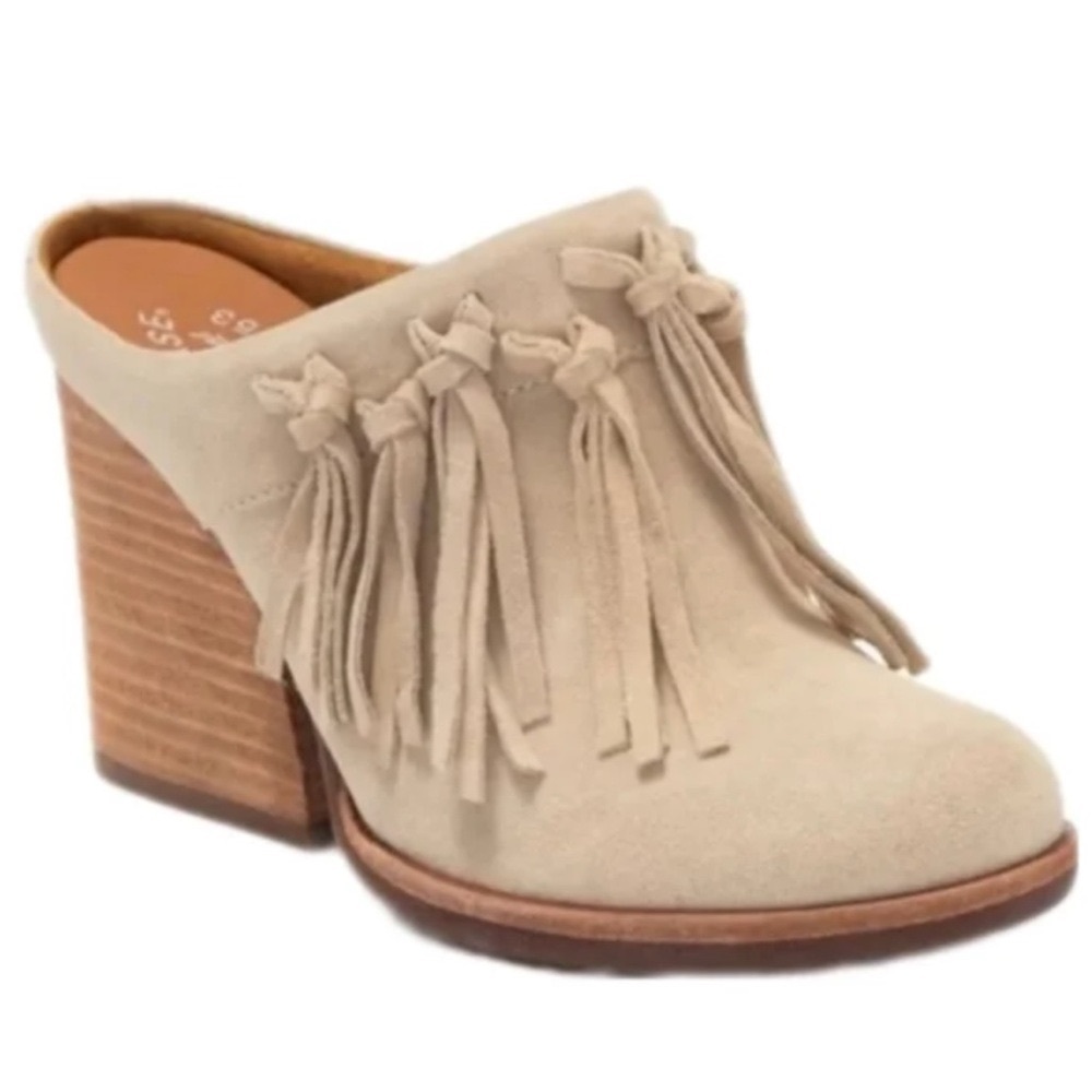 Kork-Ease Charley Suede Fringe Block Heel Western Boho Clog Sz 9.5